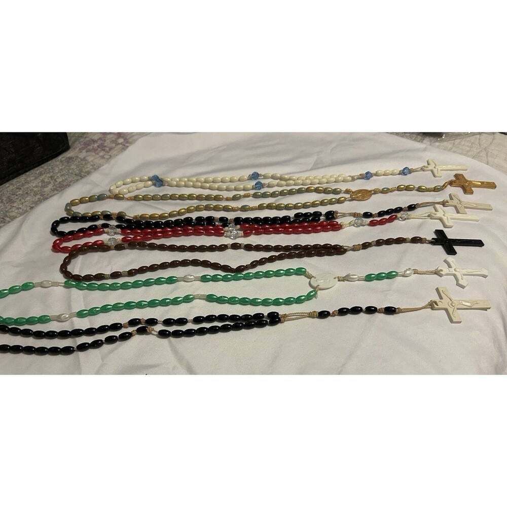 Lot of 8 Plastic Bead Rosaries w/ Cross Crucifix - Christianity